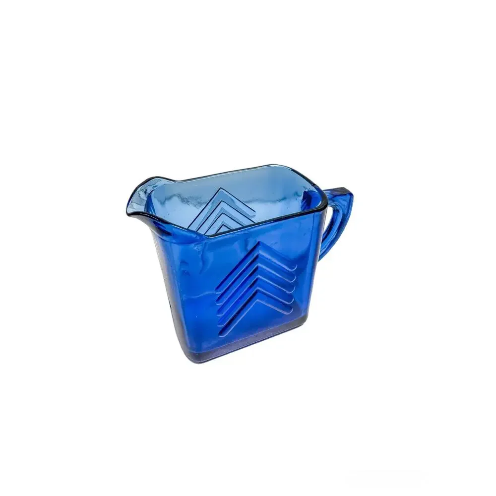 Vintage Hazel Atlas Cobalt Blue Chevron Pattern Creamer Pitcher